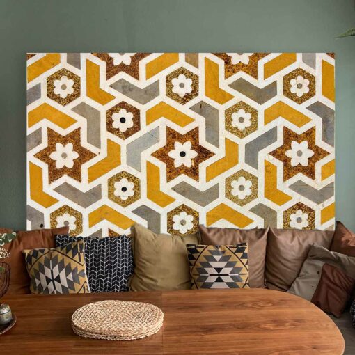 Achterwand met Marokkaanse tegels grijs geel