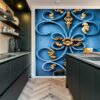 Achterwand blauw goud smeedijzer