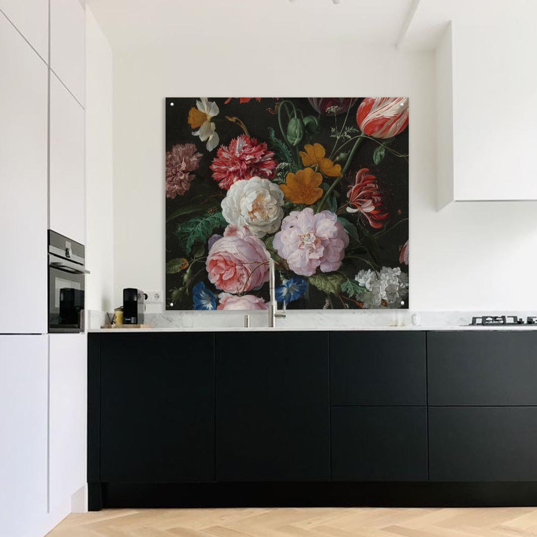 Spatwand met stilleven en bloemen van Jan Heem - Kunst in je keuken