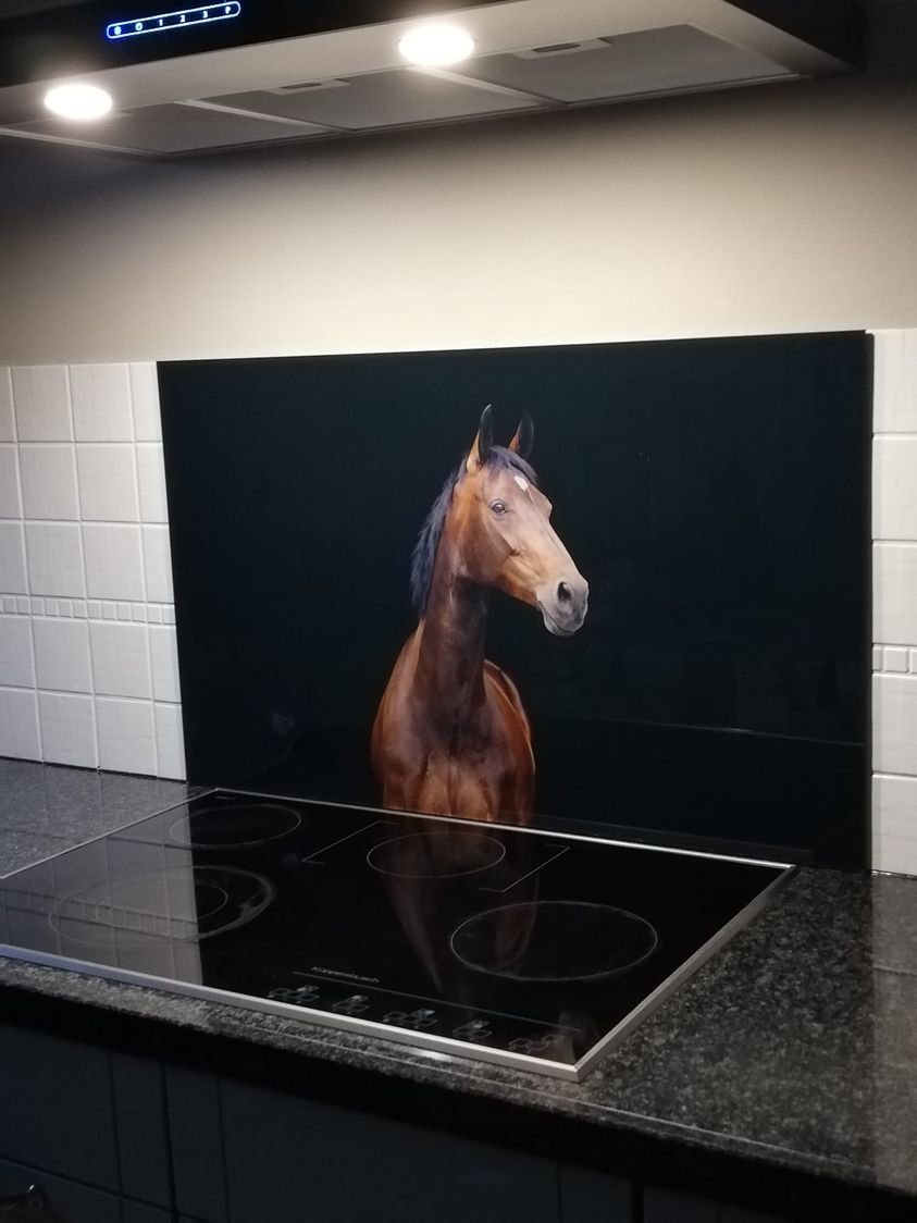 achterwand keuken zwart met eigen paard