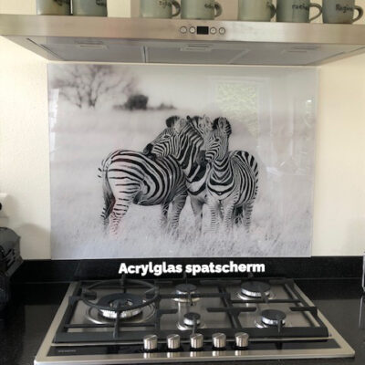Keuken met acrylglas spatplaat en Zebra's