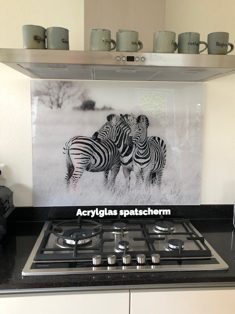 Keuken met acrylglas spatplaat en Zebra's