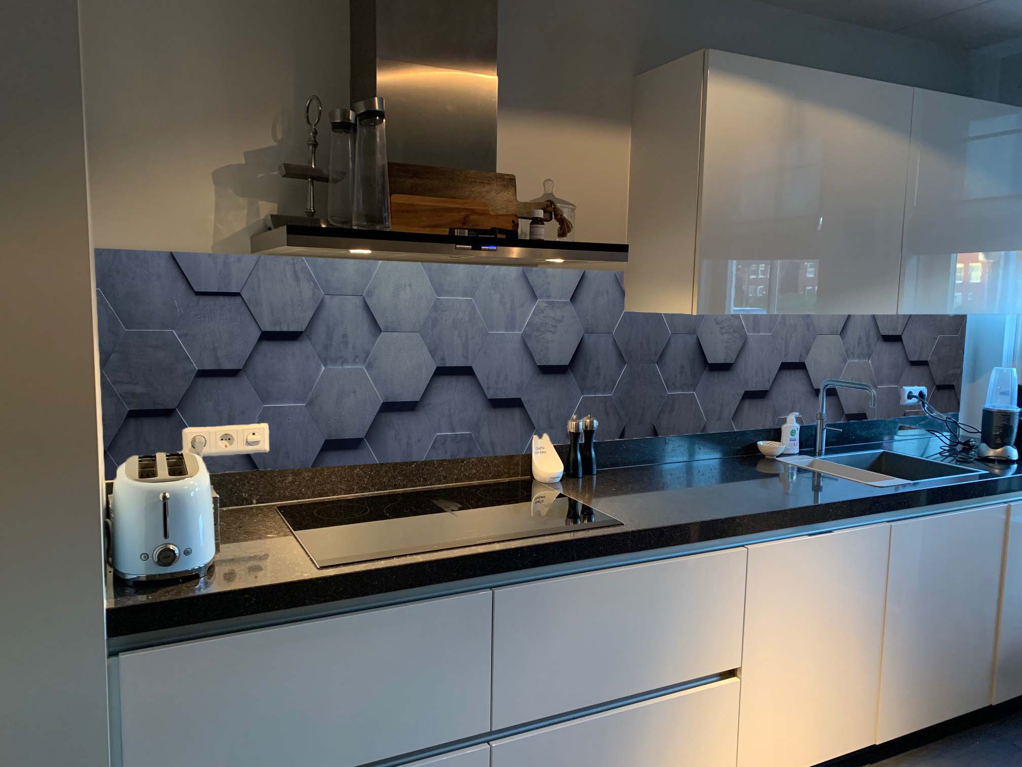 Keukenwandpaneel met hexagons antraciet - Kunst keuken