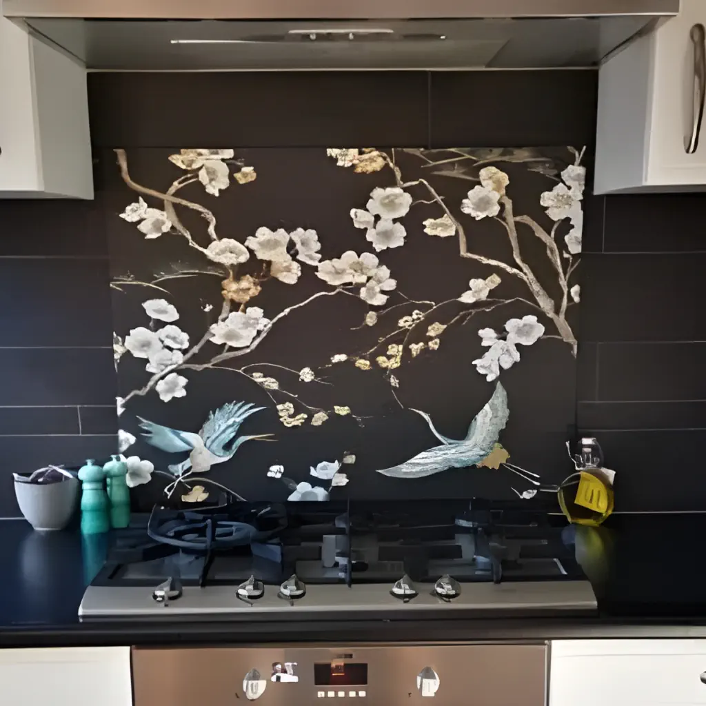 Backsplash eigen foto Japanse kraanvogels