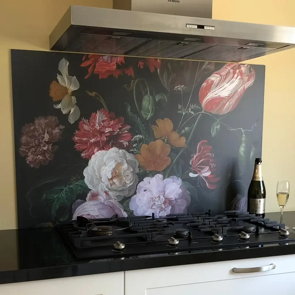 Keuken achterwand met bloemen van Oude Meester