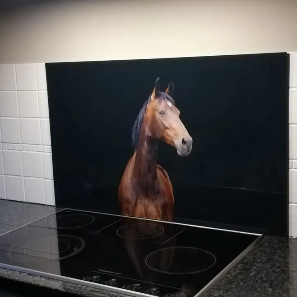 Keuken achterwand zwart met eigen paard