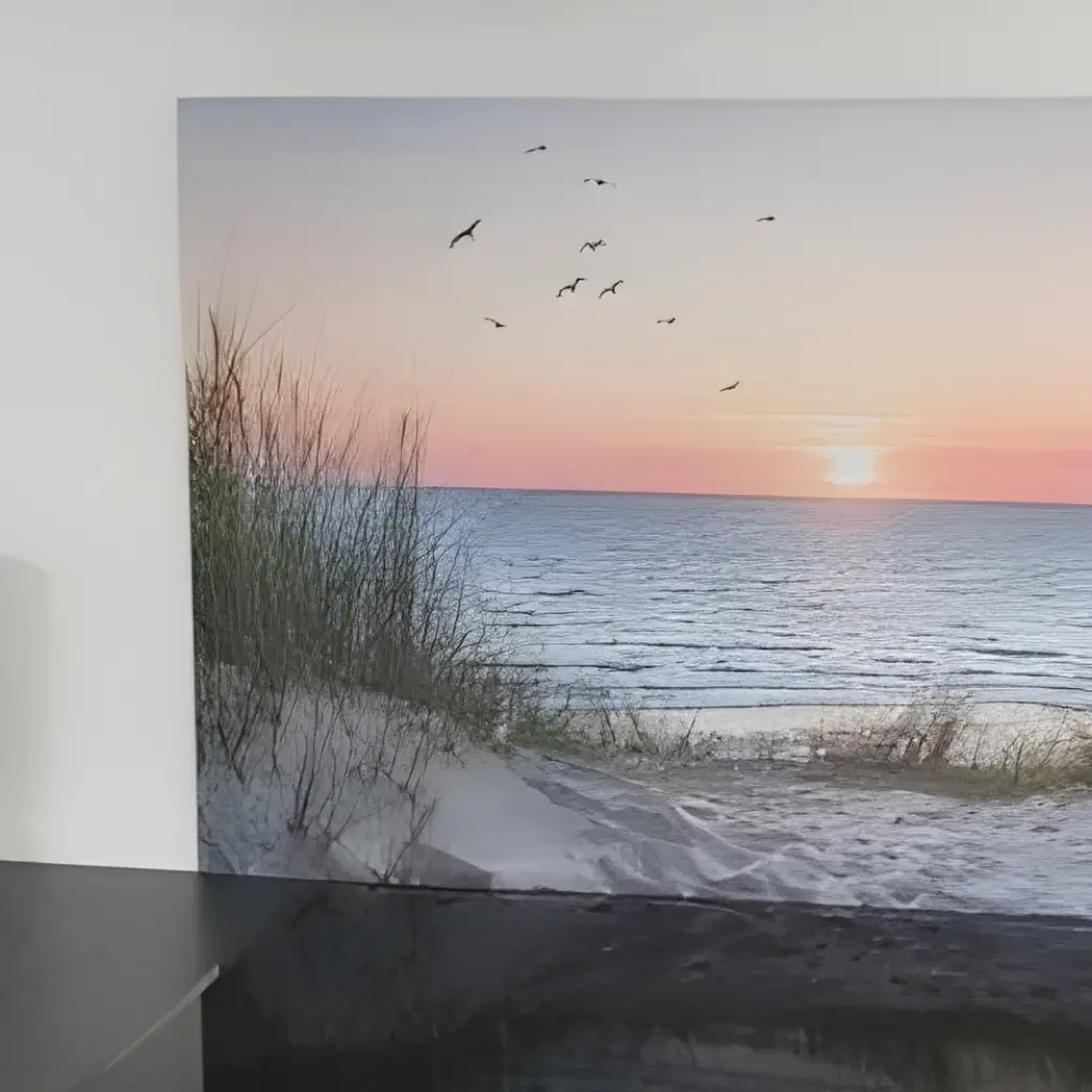 Keuken spatplaat met zonsondergang aan zee