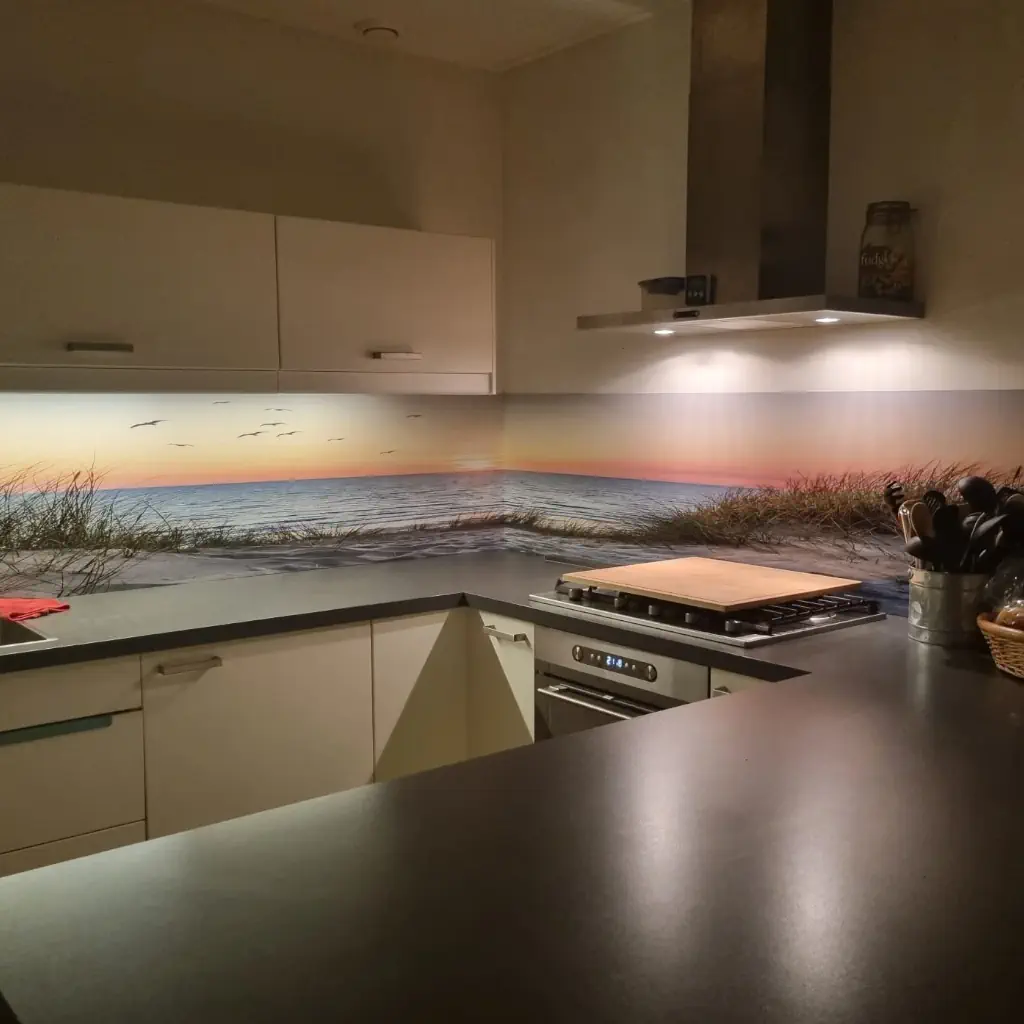 Keukenachterwand met Zonsondergang aan Zee