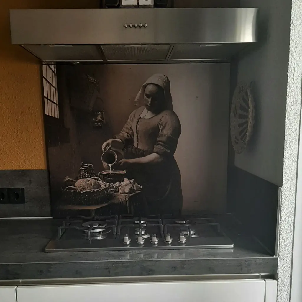 Spatscherm met Melkmeisje in sepia