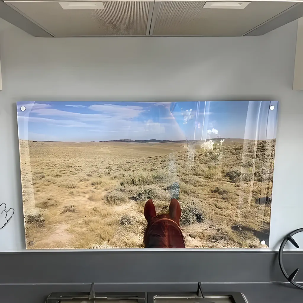 Spatscherm met foto van een onvergetelijke paardrijtocht
