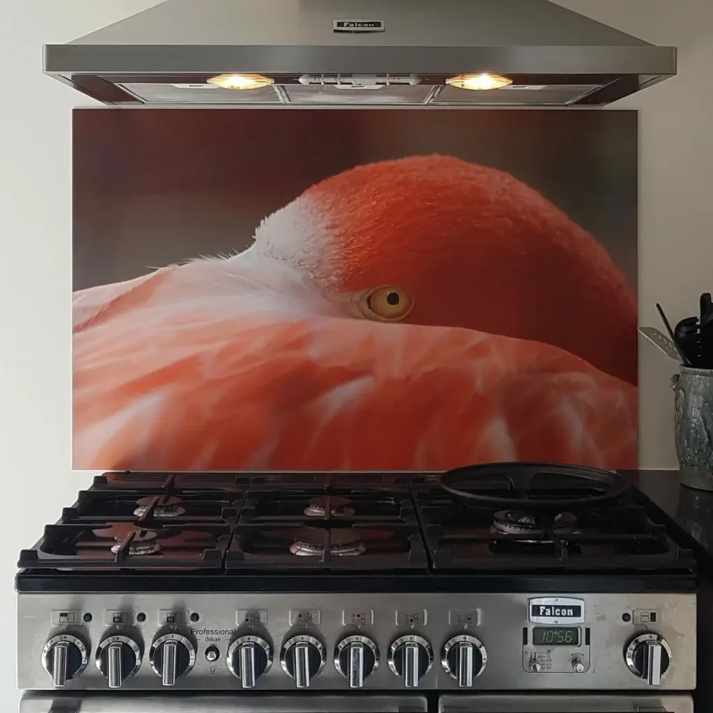 Spatwand met eigen foto van flamingo